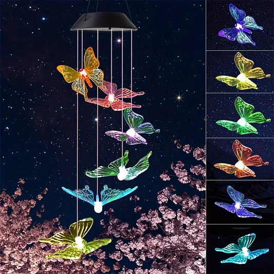 Solar Garden Wind Chime Light – Color-Changing Dragonfly, Butterfly & Hummingbird Designs