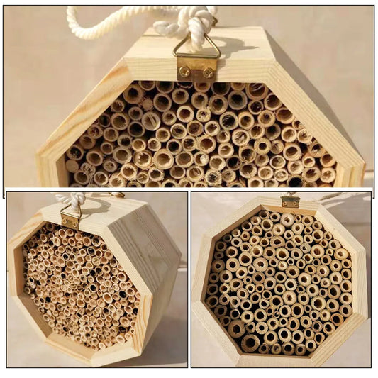 Octagonal Wooden Bee House & Pollinator Nest