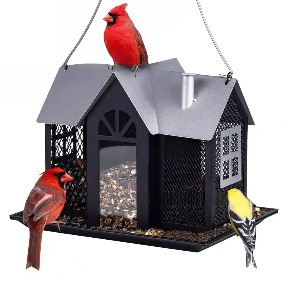 House-Shaped Hanging Bird Feeder – 3-Compartment Large Capacity Metal Feeder for Garden & Yard