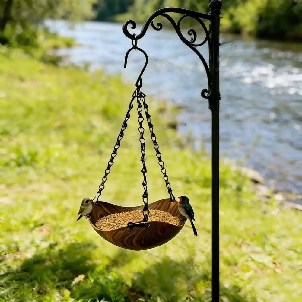 Hanging Wooden Bird Bath & Feeder Tray – Outdoor Garden Bowl with Chain