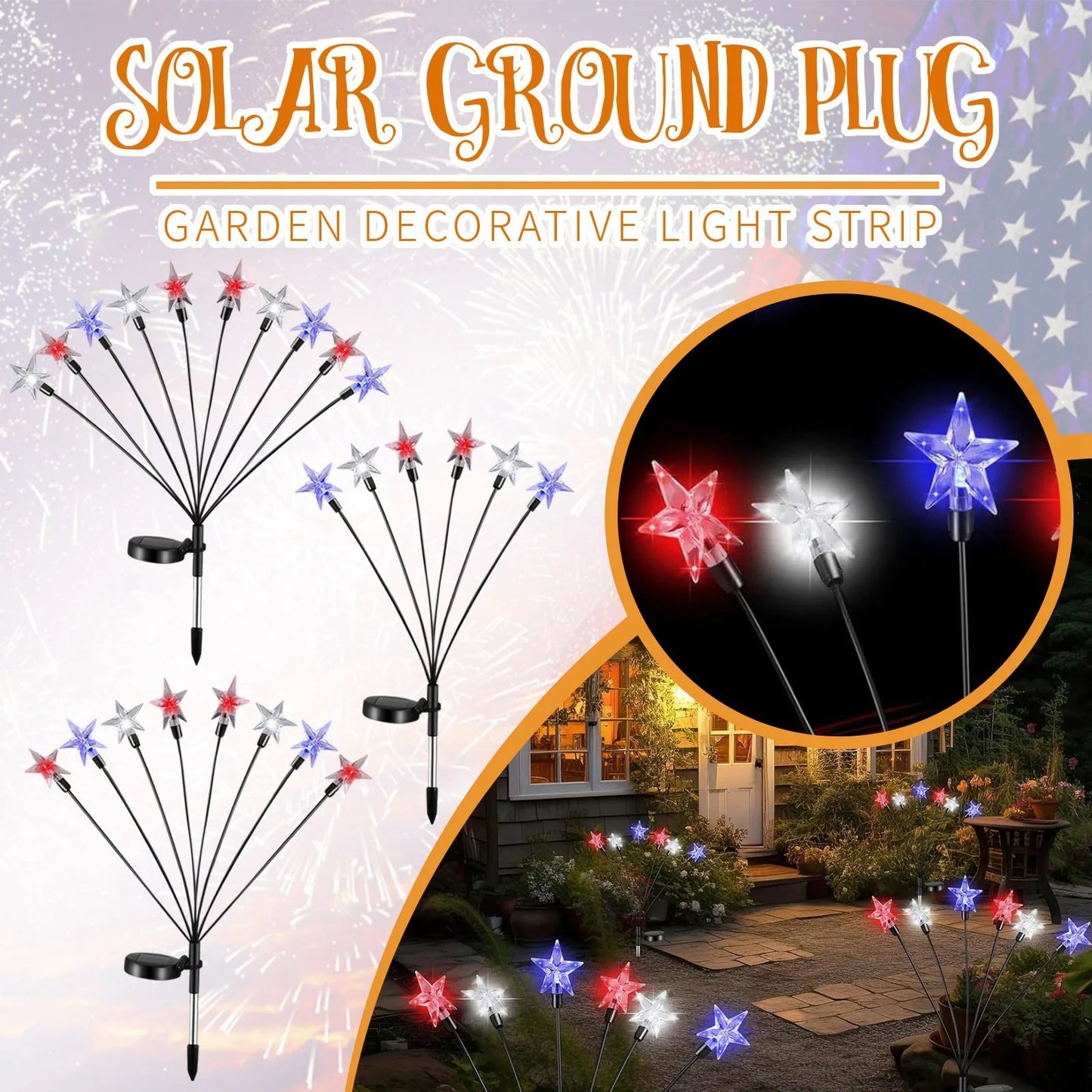 Solar Independence Day String Lights – Patriotic Garden Stake Lights