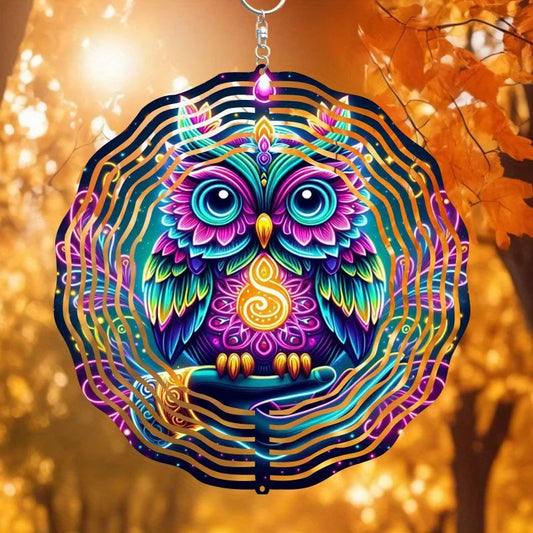 Bohemian Metal Owl Wind Spinner Suncatcher