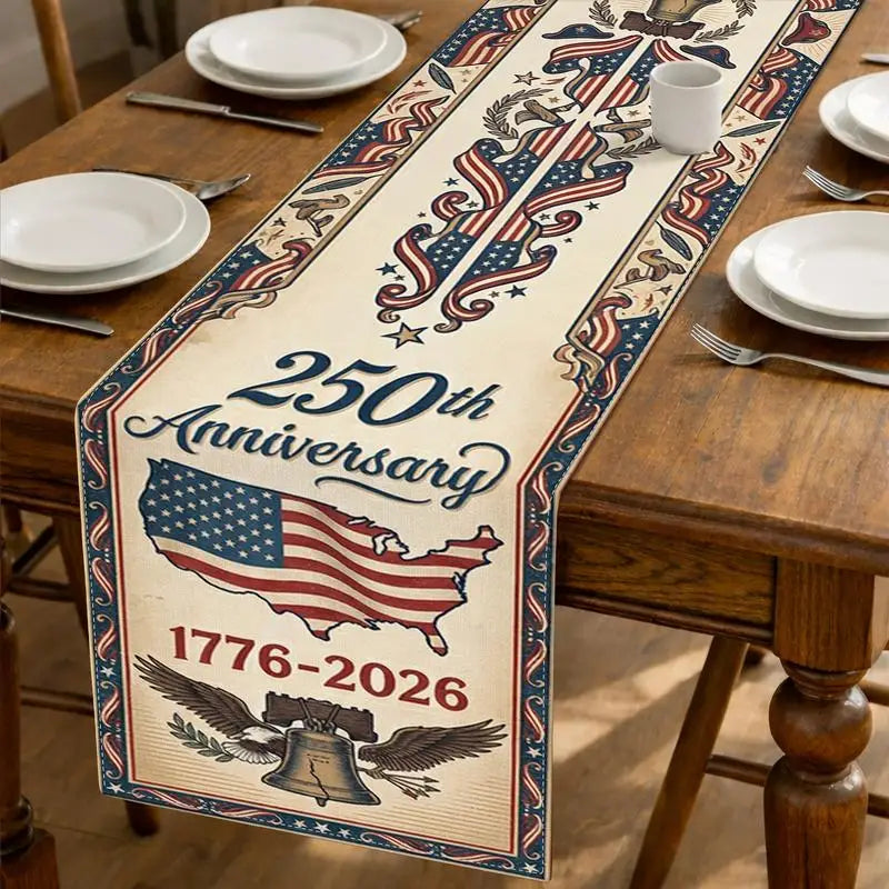 USA 250th Anniversary Table Runner – American Flag & Map Design | 40×140cm | 1776–2026