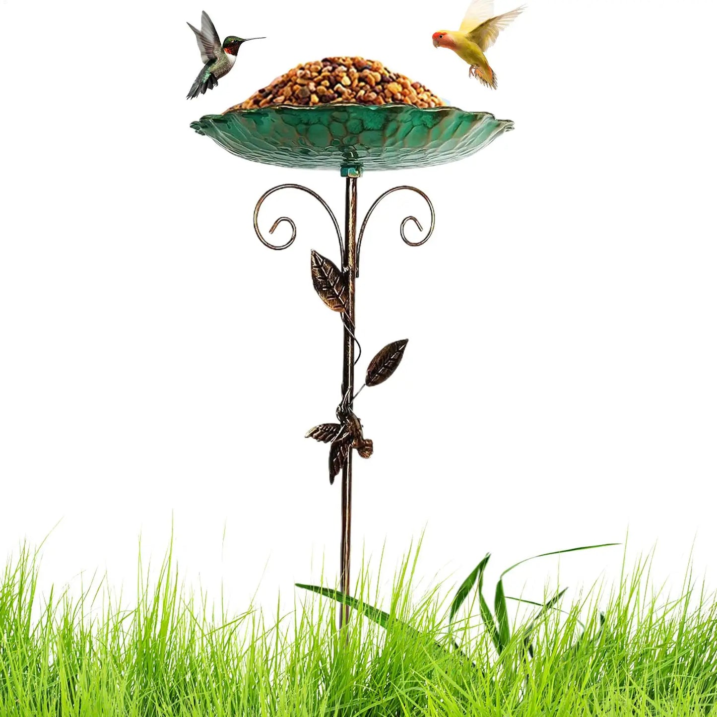 Bird Baths for Outdoor Patio Birdfeeder Metal Standing Birdbath Bowl Decorations Frost-proof Height Adjustable for Backyard Deck
