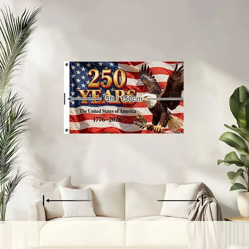 USA 250th Anniversary Bald Eagle Flag – 1776–2026 Patriotic Indoor & Outdoor Hanging Flag | 90×150cm