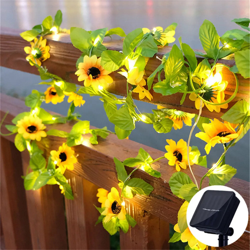 Solar Botanical String Lights – Ivy, Sunflower & Watermelon Leaf