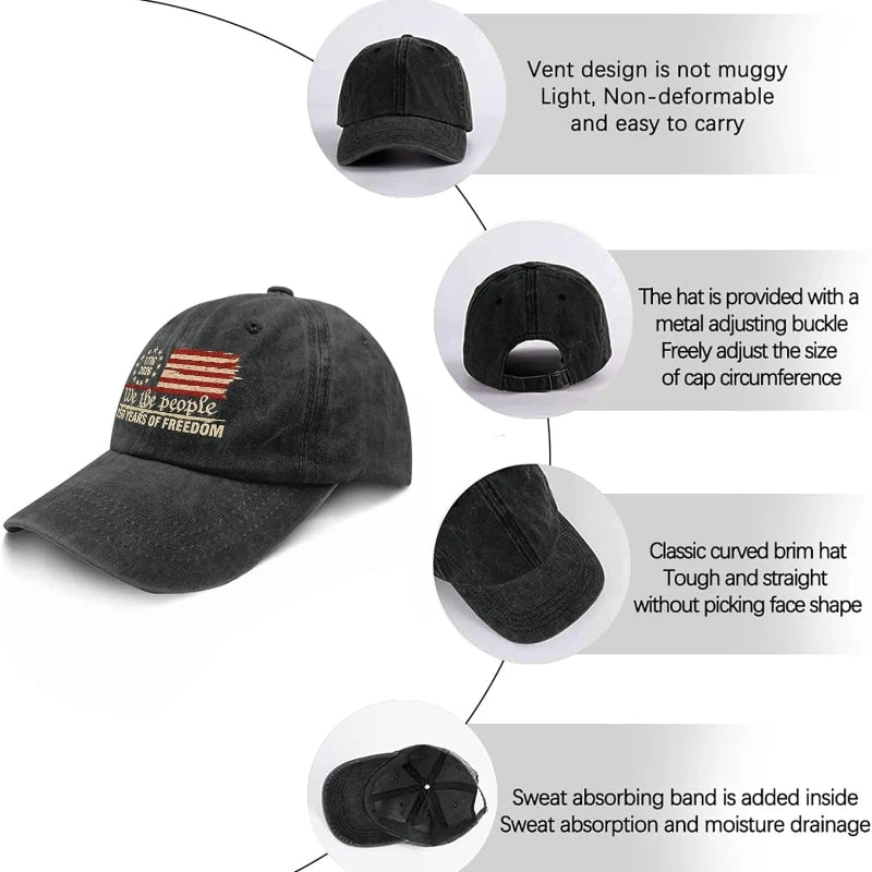 USA 250th Anniversary Baseball Hat – Retro Washed 1776–2026 Patriotic Cap | Unisex Adjustable
