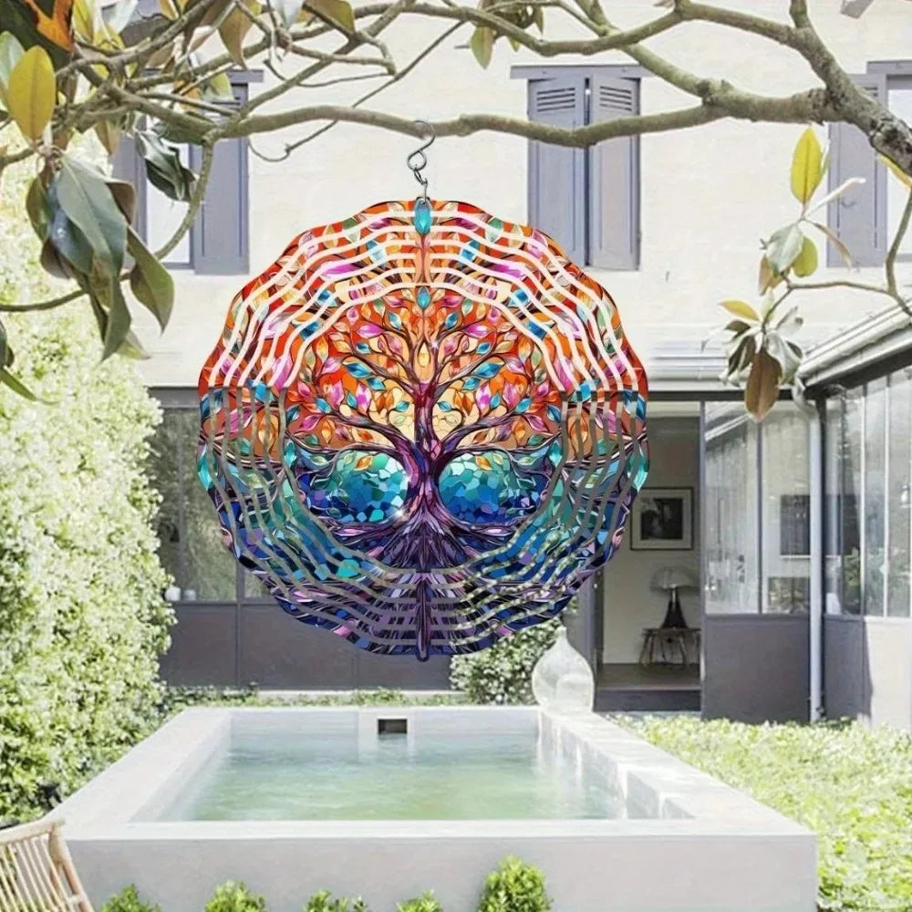 Tree of Life Wind Spinner – Stained Glass Effect Garden Art