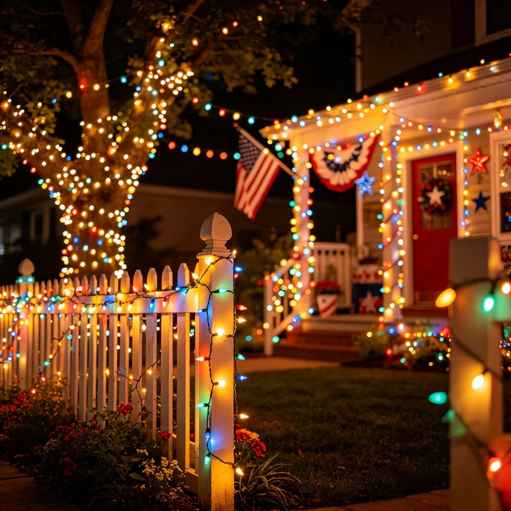 Patriotic Solar LED String Lights – Red, White & Blue | 1, 2 & 3 Pack