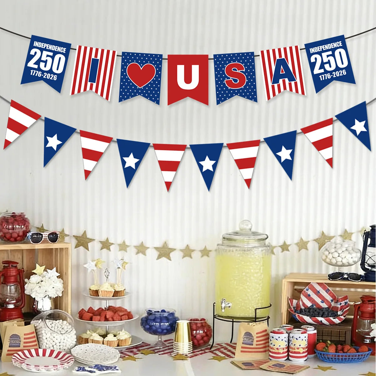 USA 250th Anniversary Party Banner Set – Patriotic ❤️ USA Flag Banners & Triangle Pennants | 1776–2026