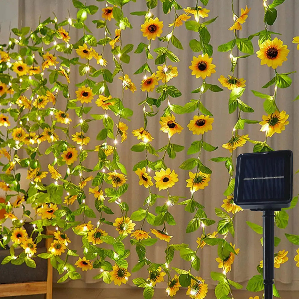 Solar Botanical String Lights – Ivy, Sunflower & Watermelon Leaf
