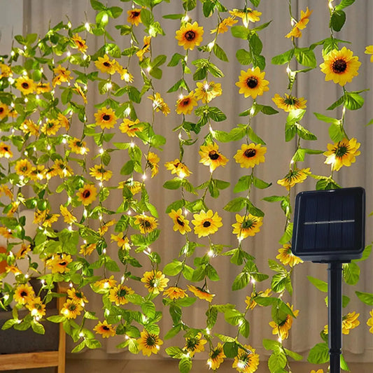 Solar Botanical String Lights – Ivy, Sunflower & Watermelon Leaf