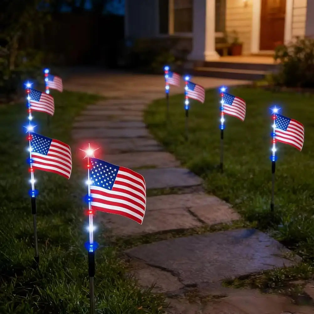Solar American Flag Garden Stake Lights (Set of 8)