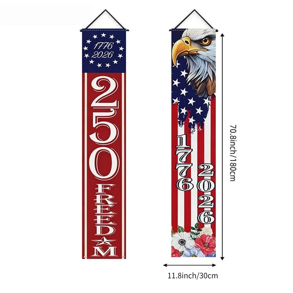 USA 250th Anniversary Porch Banner – American Flag Door Hanging Sign | 30×180cm