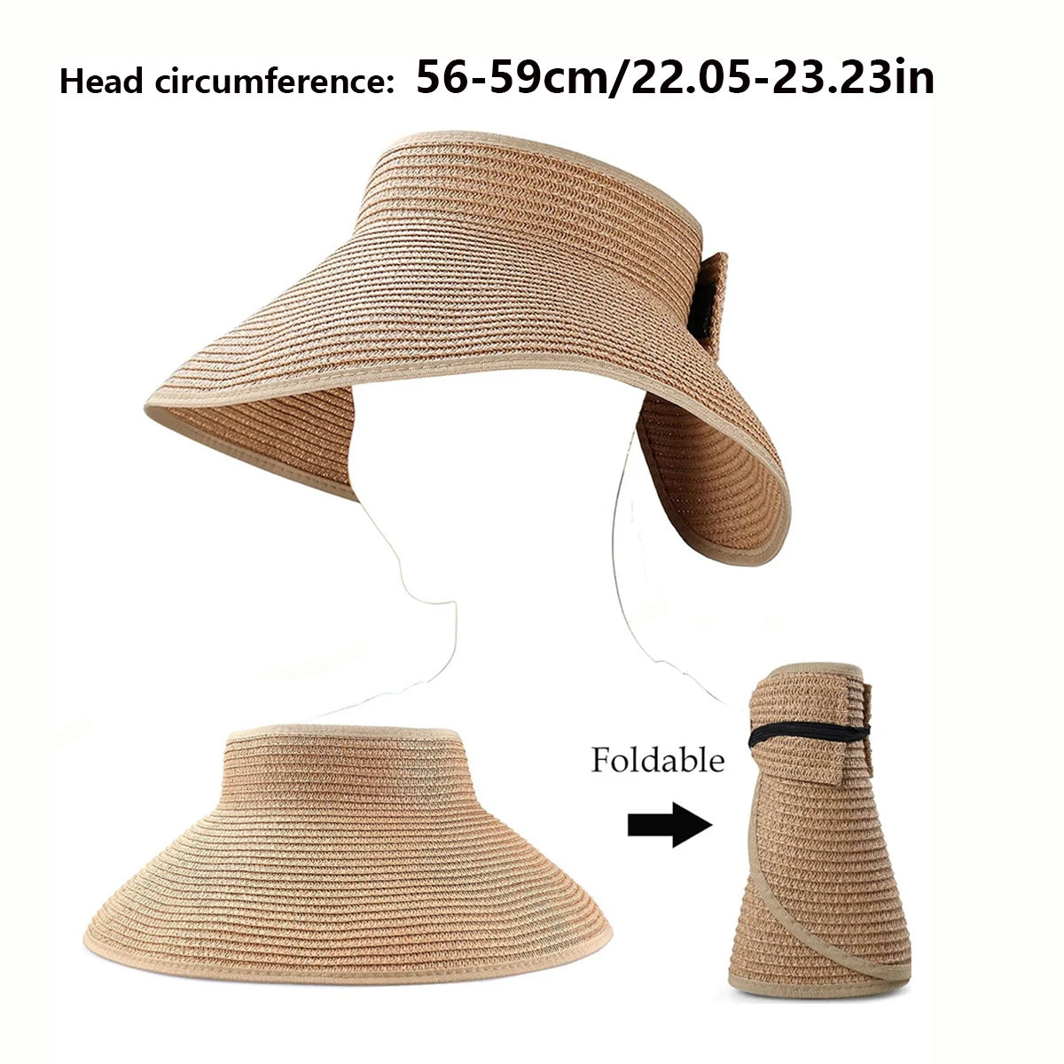 Sun Hats Visor for Women, UV UPF Straw Beach Hat