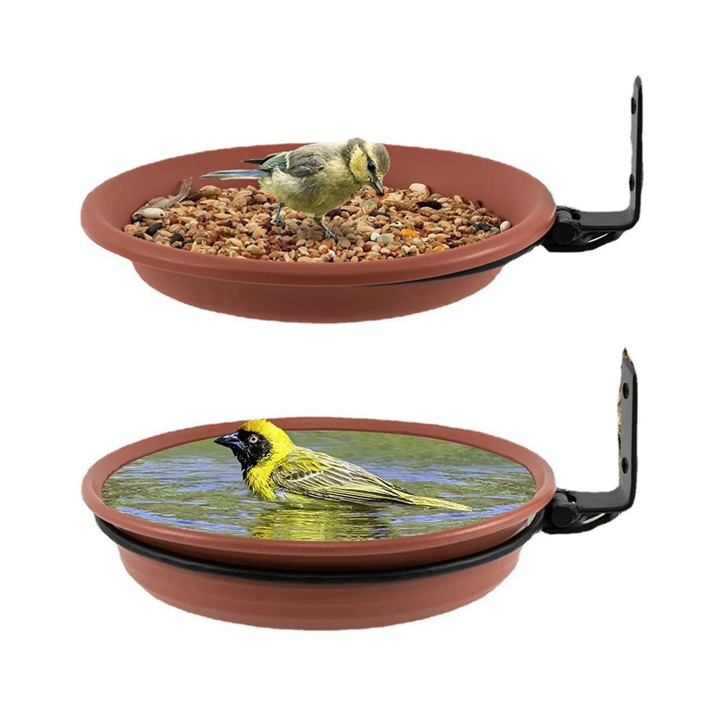 Tree-Mounted Bird Bath & Feeder Bowl with Heavy-Duty Metal Ring — Backyard & Patio