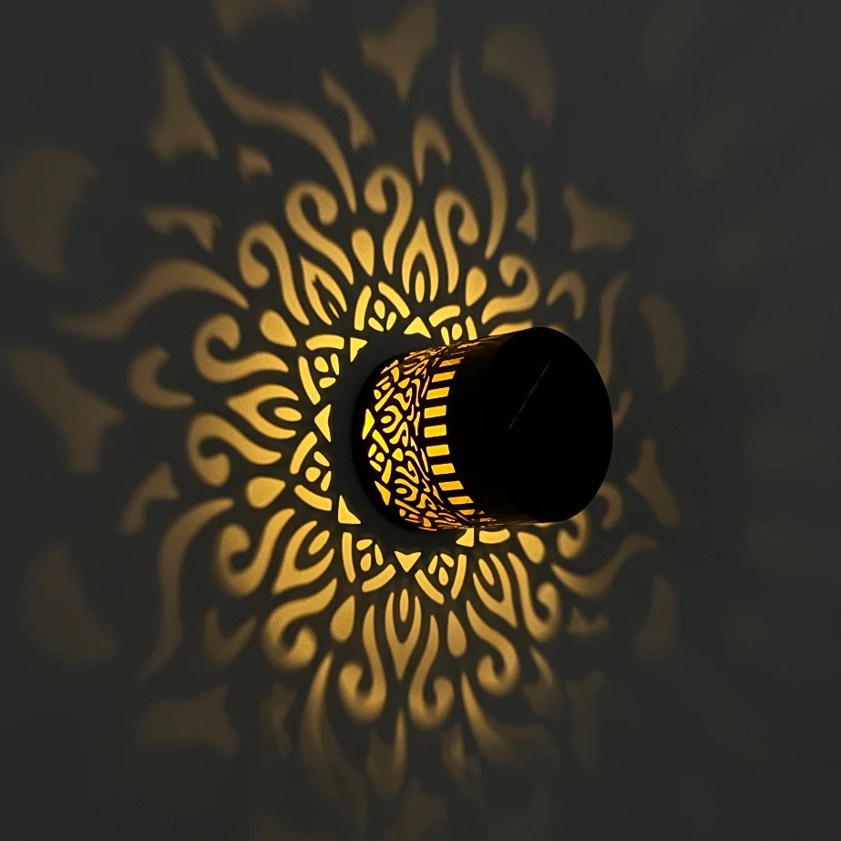 Solar Hollow Lantern Wall Light – Decorative Floral Cutout, IP55 Weatherproof Fence & Garden Lamp