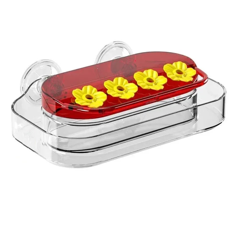 Window-Mount Hummingbird Feeder – 4 Feeding Ports, Strong Suction Cups, ABS Bird Water Drinker Bottle